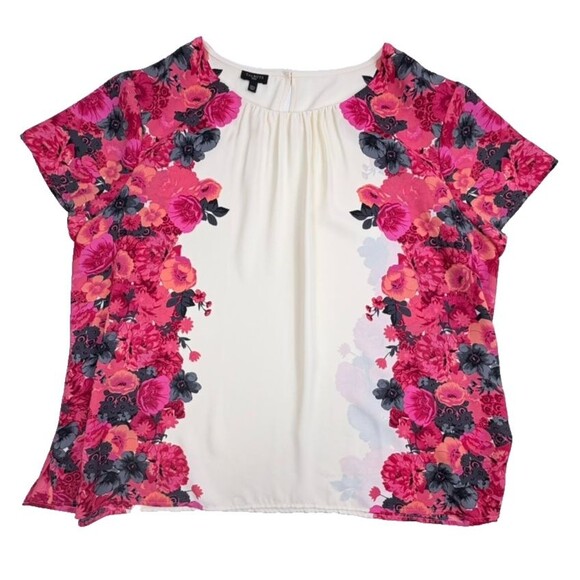 Talbots Floral Garden Border SS Plus Top Ivory Pink Romantic Flowy Feminine 22W - Picture 1 of 11